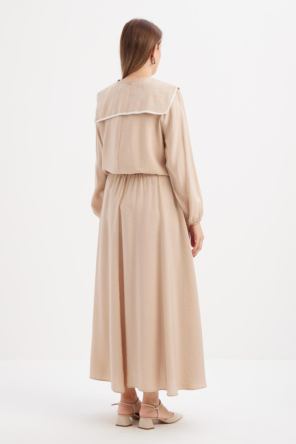 Beige-Patterned Pleated Skirt