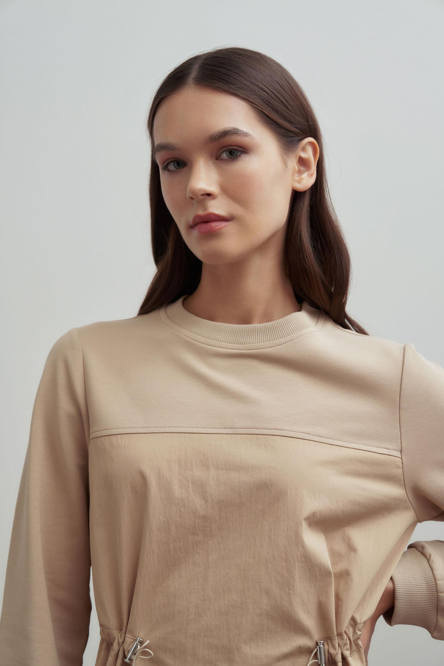 Bej-Lastikli Bel Ayarlı Elbise