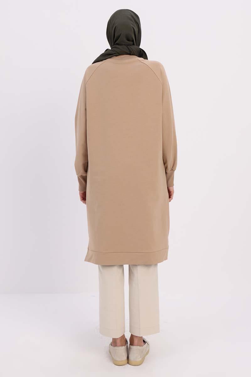 Bej-NAKIŞLI PİLİKAŞELİ SWEAT TUNİK