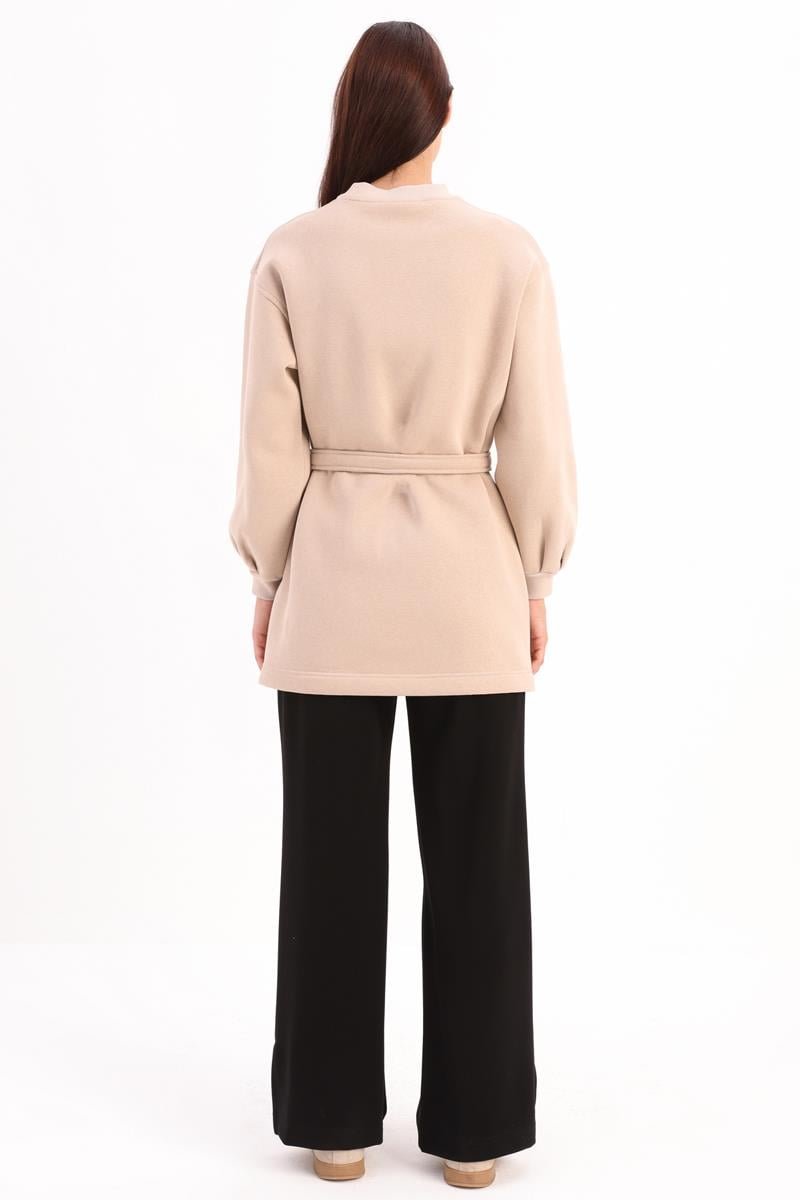 Beige-Cotton Belted Sweat Tunic