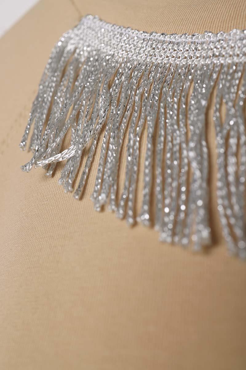 Bej-Pamuklu Püskül Detaylı Kısa Kollu T-Shirt