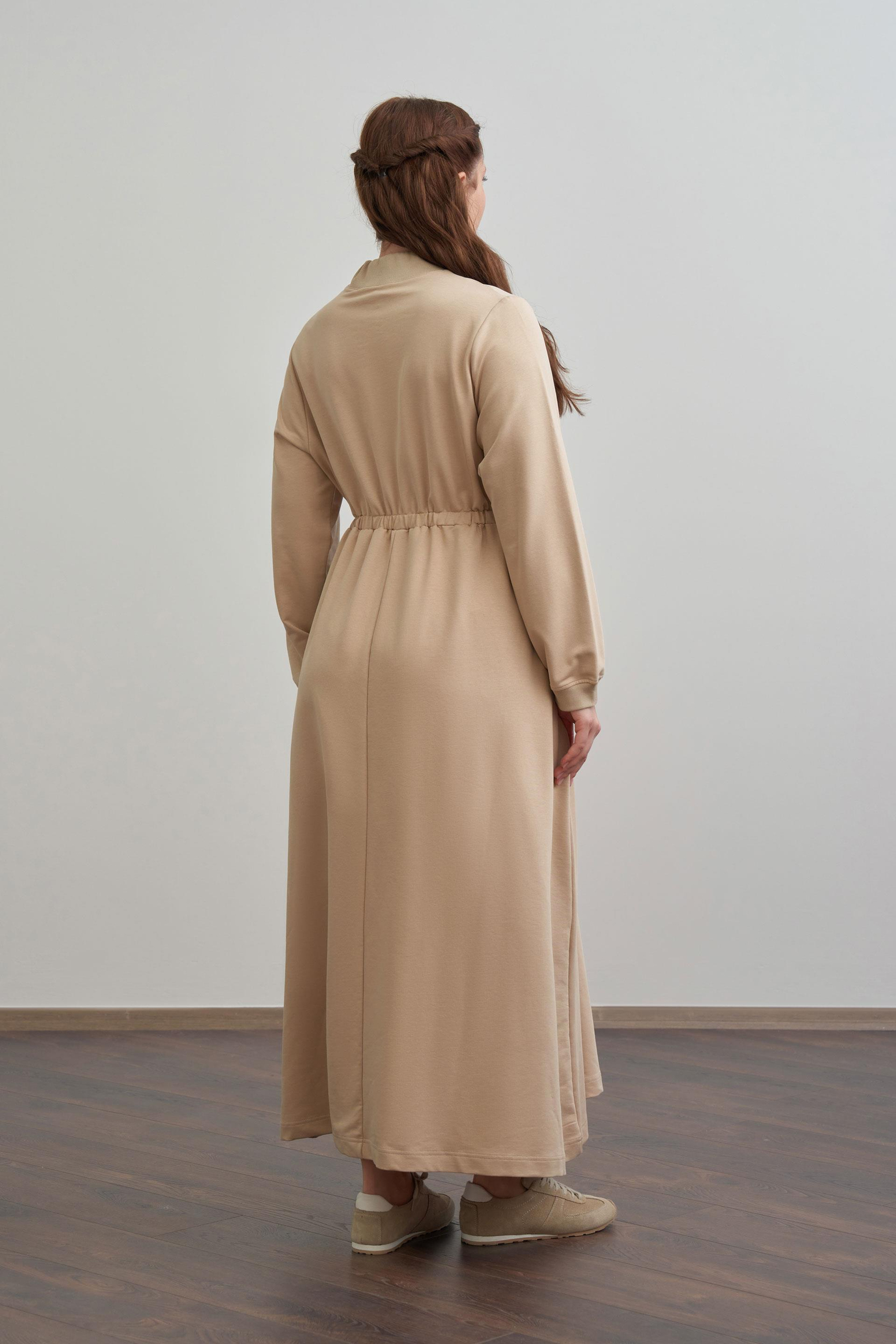 Bej-Pamuklu Yarım Patlı Elbise