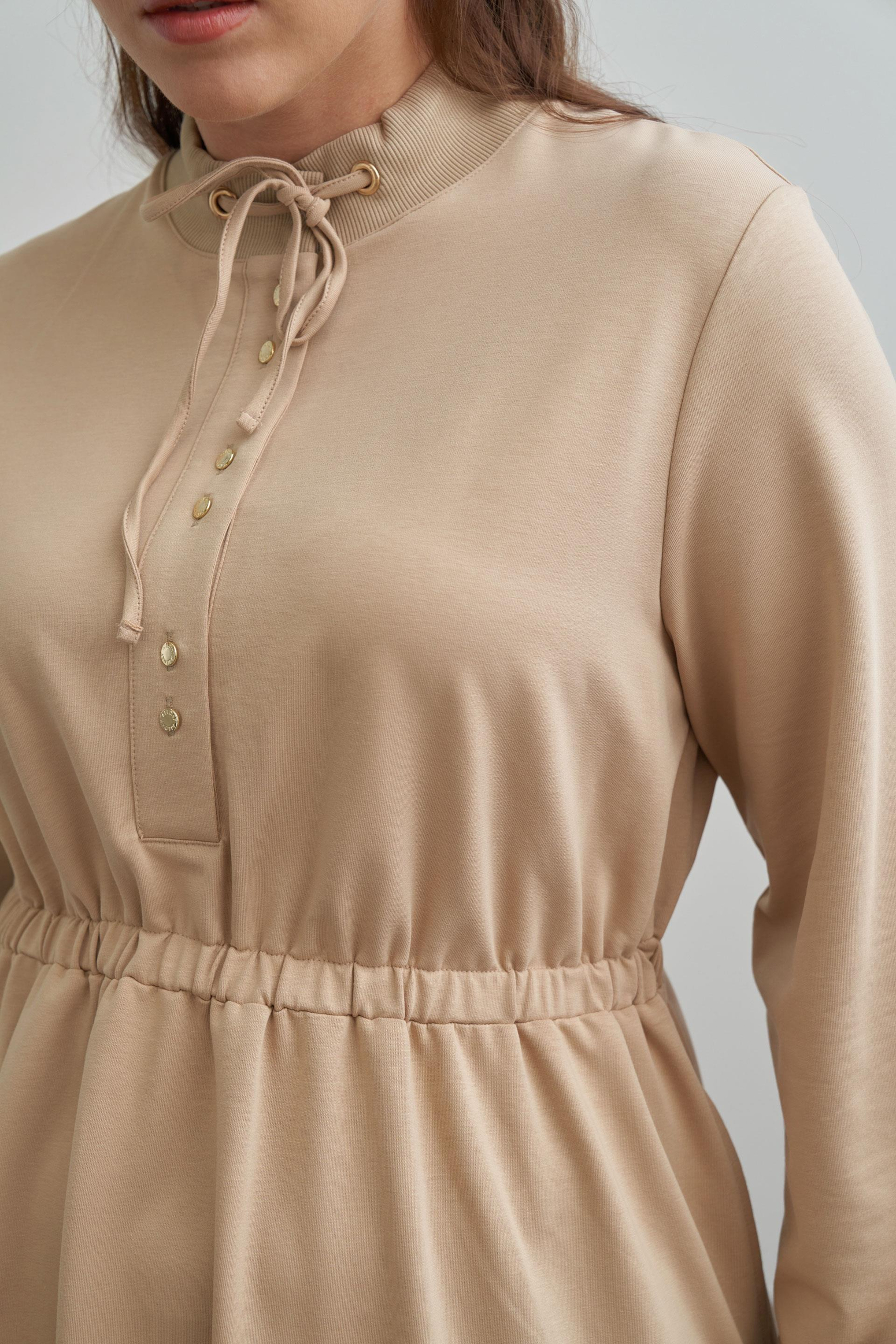 Bej-Pamuklu Yarım Patlı Elbise