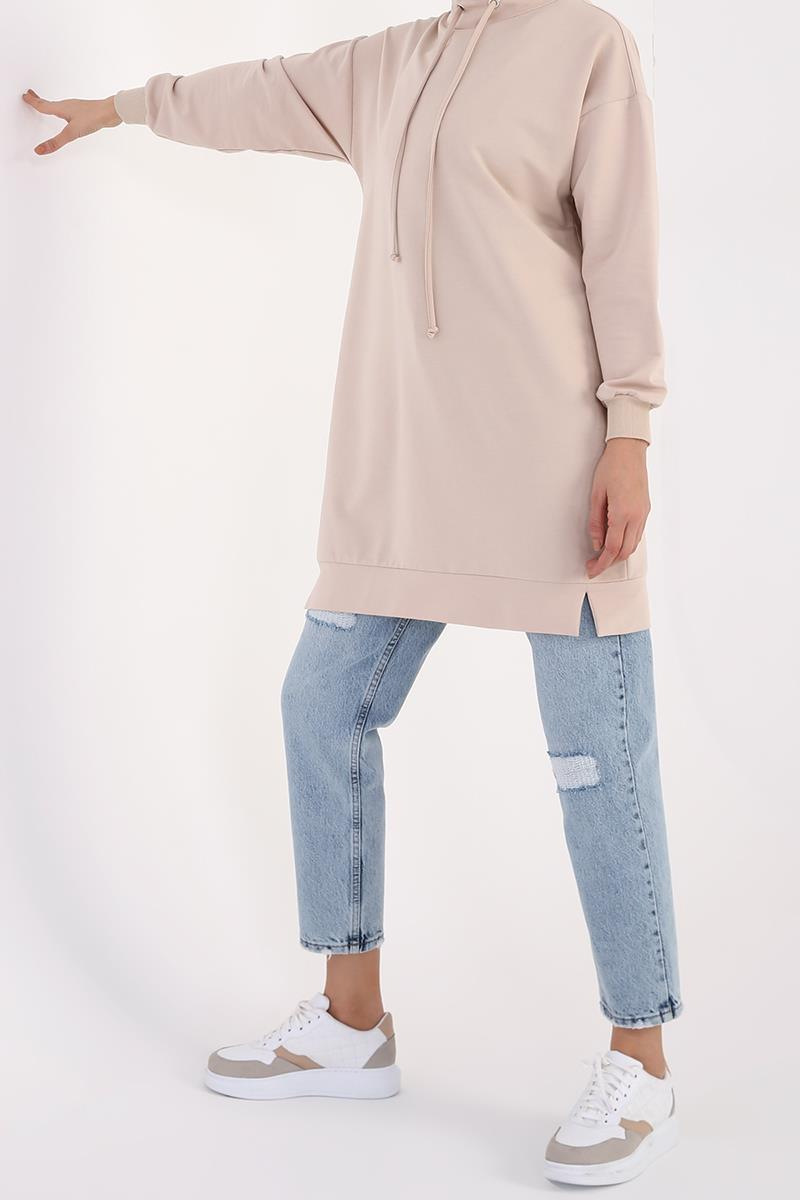 Bej-Rahat Kalıp Sweat Tunik