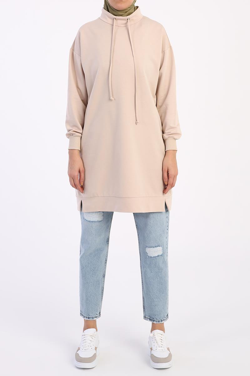 Bej-Rahat Kalıp Sweat Tunik