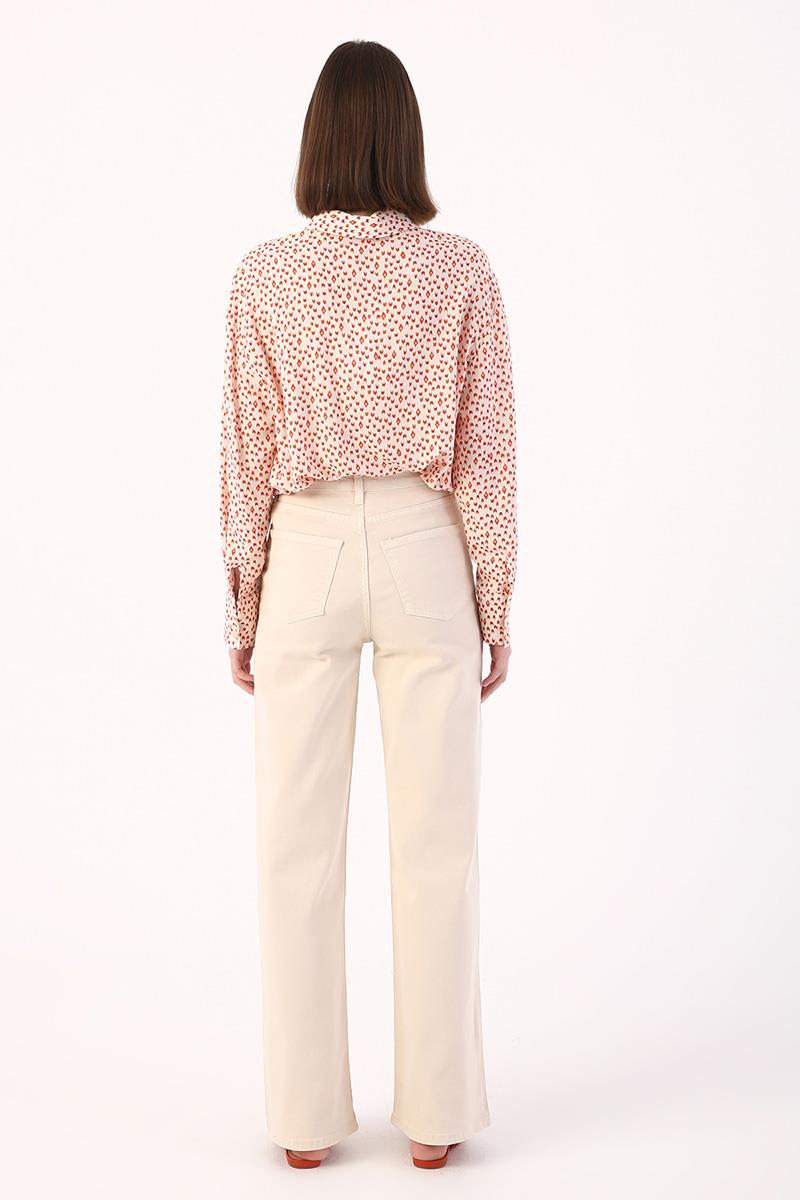 Bej-Wide Leg Yüksek Bel Pantolon
