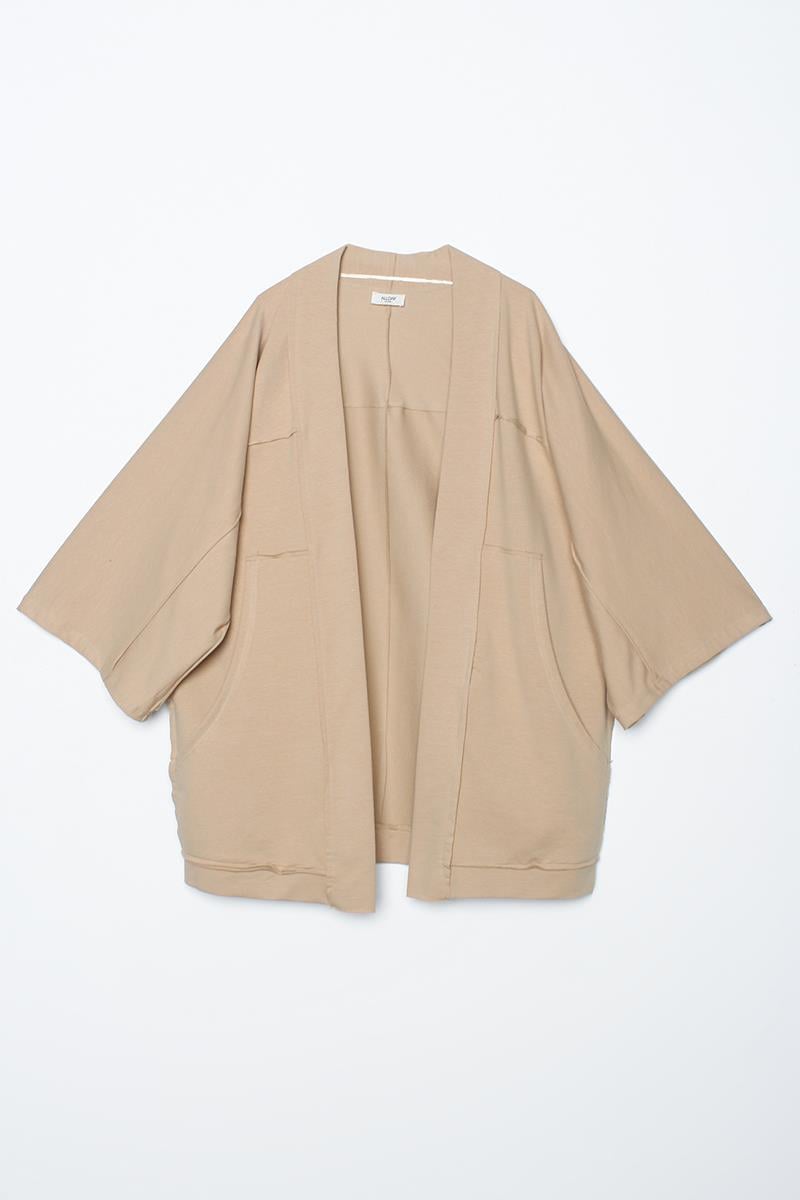Beige-Bat Sleeve Oversize Cardigan