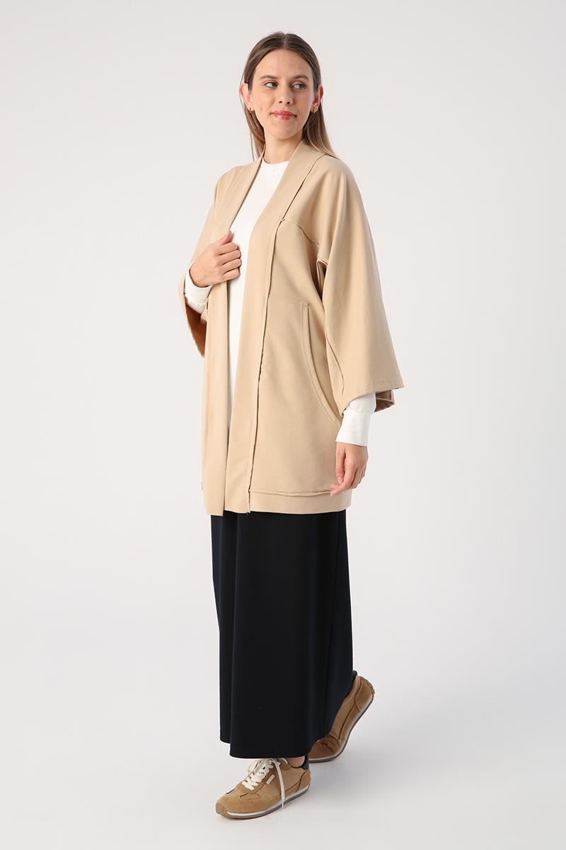 Beige-Bat Sleeve Oversize Cardigan