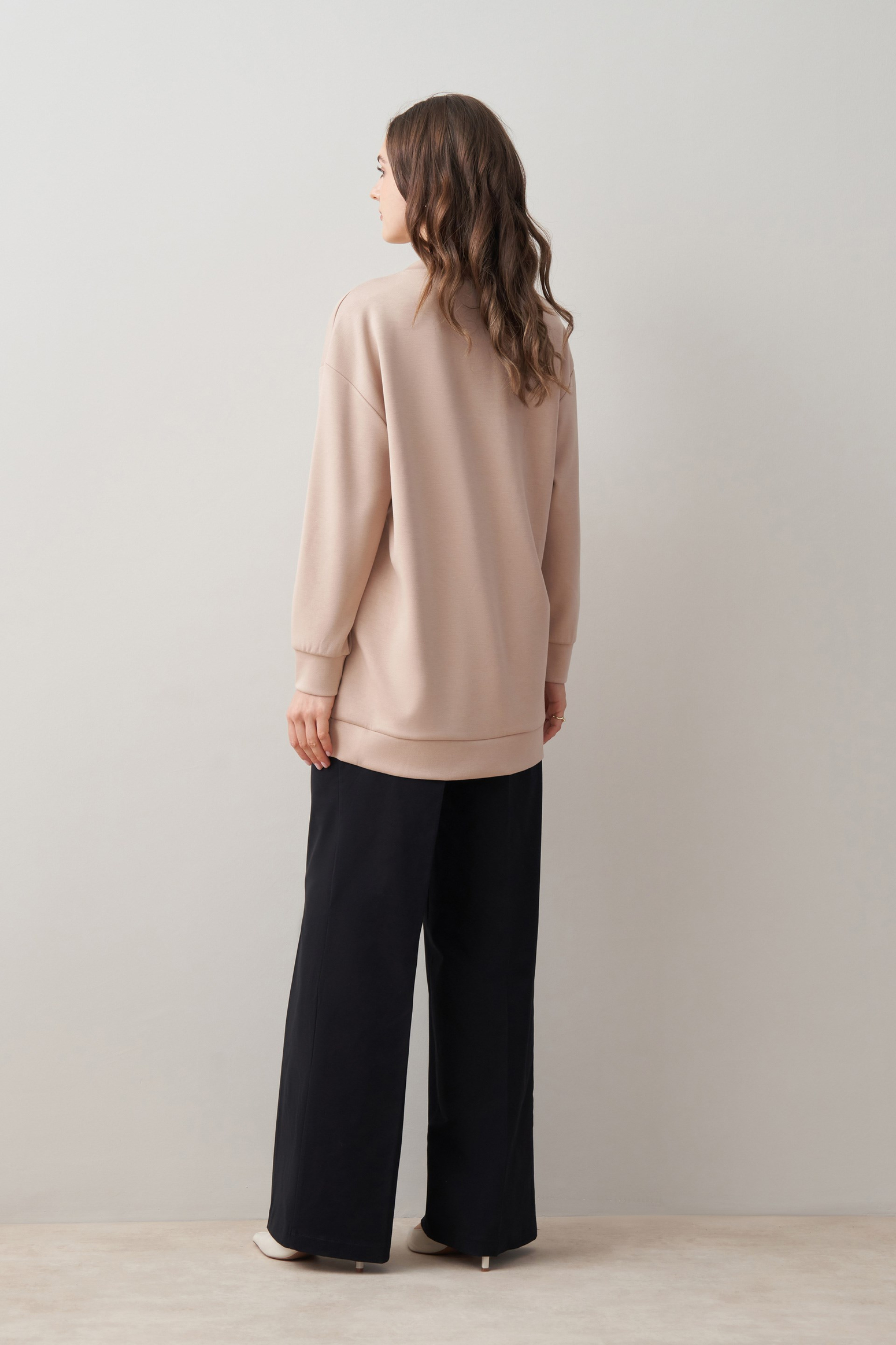 Bej-Yumuşak Dokulu Sweatshirt
