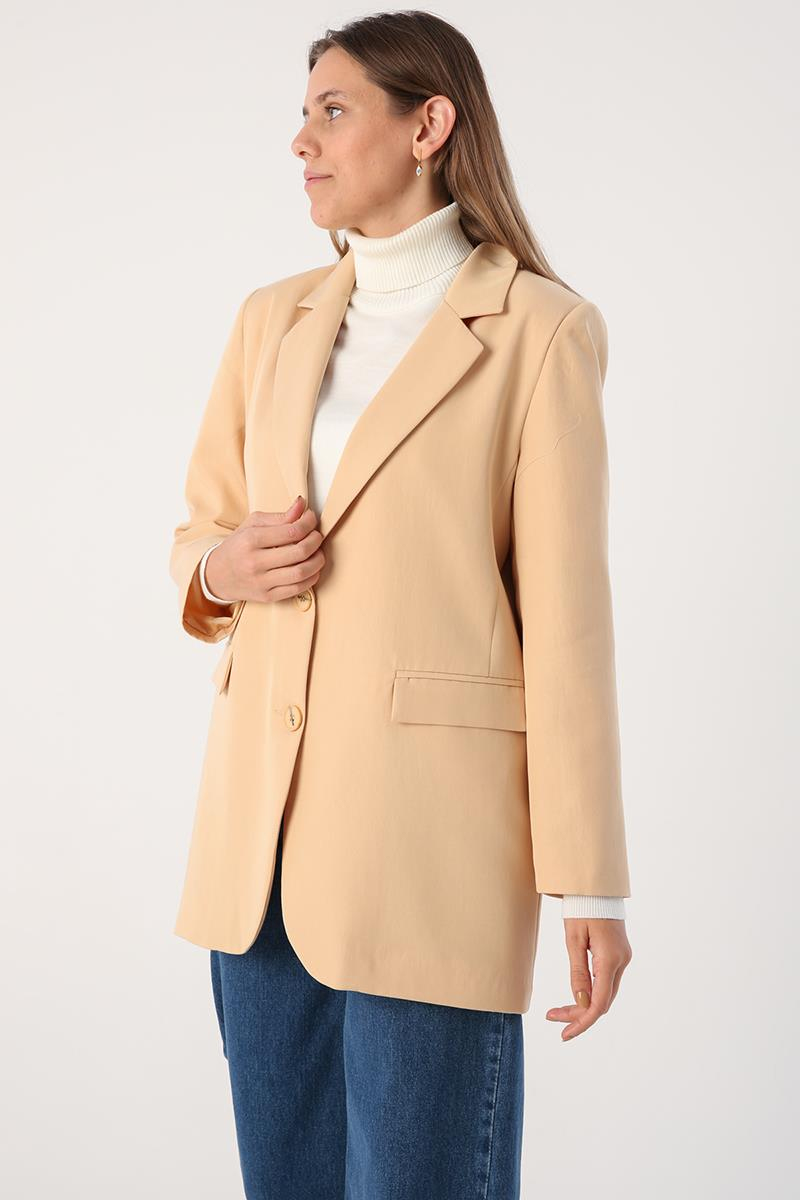 Bej01-Düğmeli Blazer Ceket