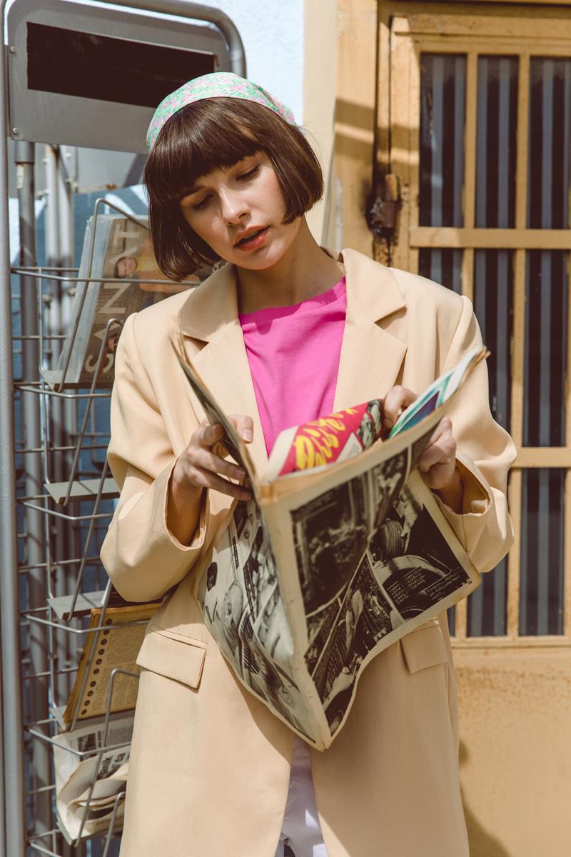 Bej01-Düğmeli Blazer Ceket