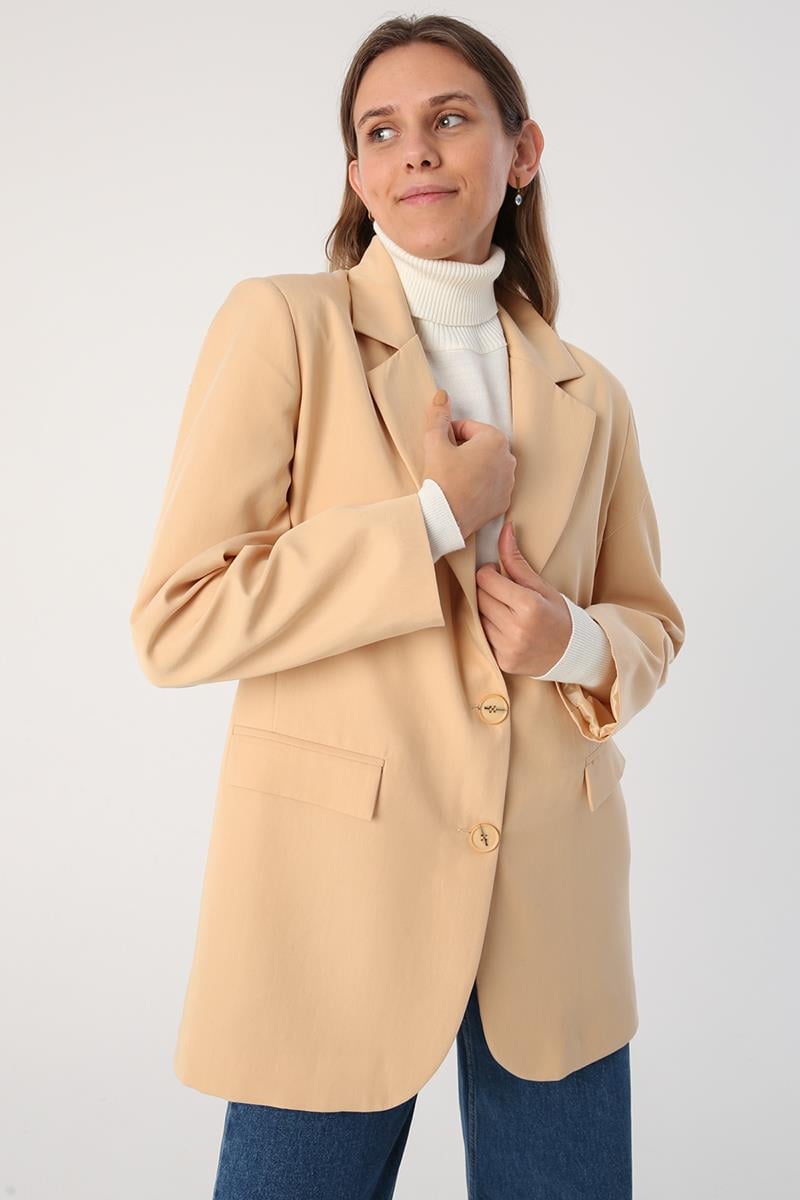 Bej01-Düğmeli Blazer Ceket