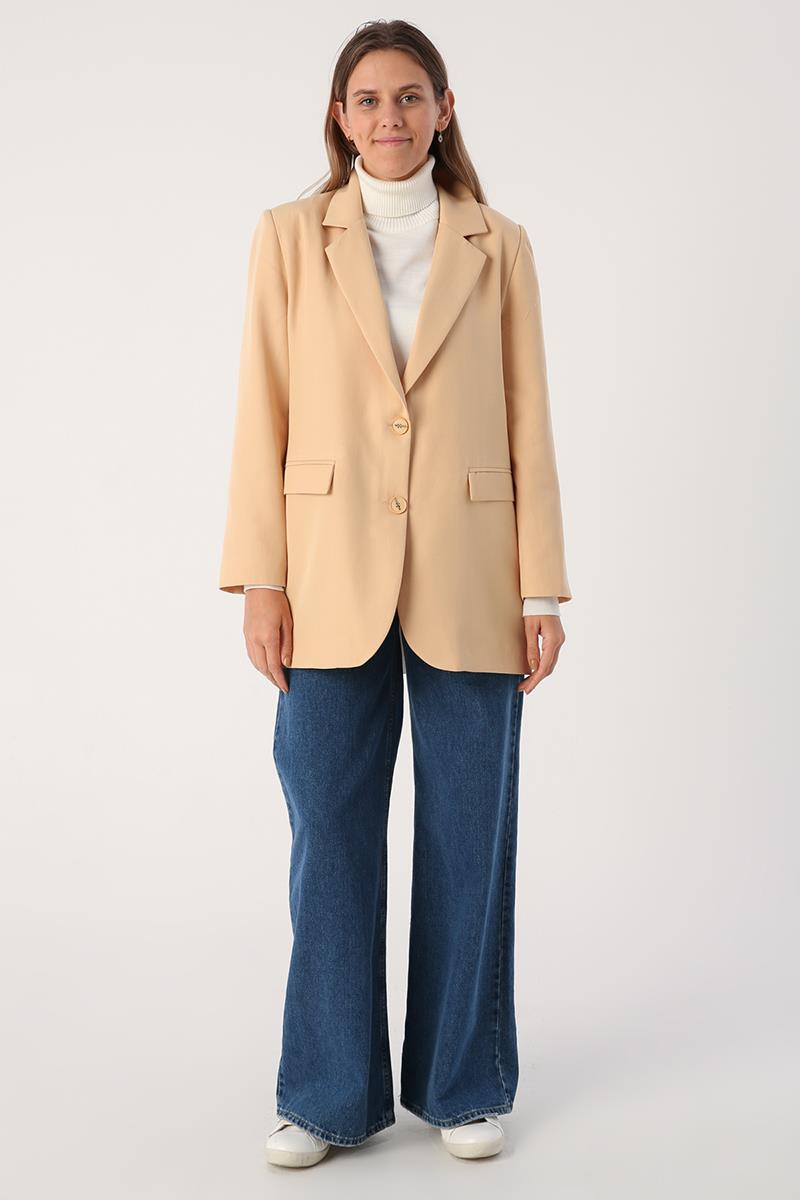 Bej01-Düğmeli Blazer Ceket