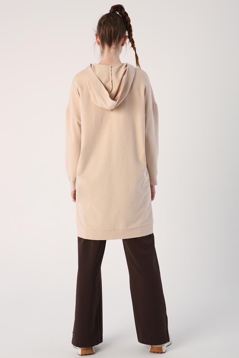 Bej01-Fermuarlı Sweat Hırka