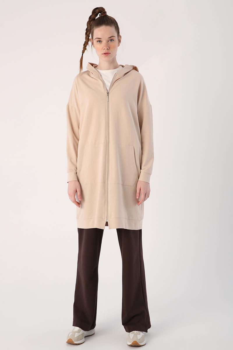 Bej01-Fermuarlı Sweat Hırka