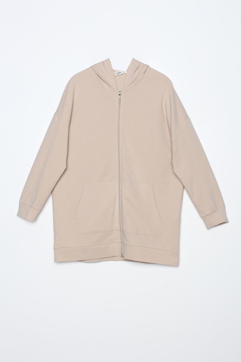 Bej01-Fermuarlı Sweat Hırka