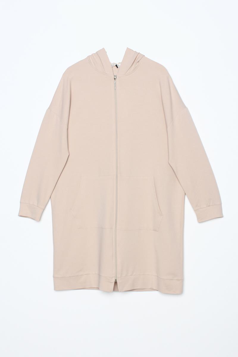 Bej01-Fermuarlı Sweat Hırka
