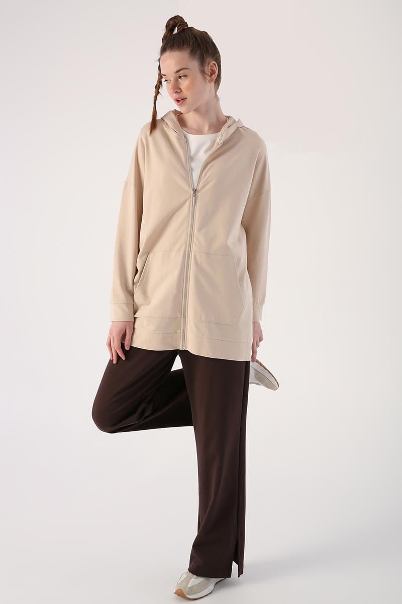 Bej01-Fermuarlı Sweat Hırka