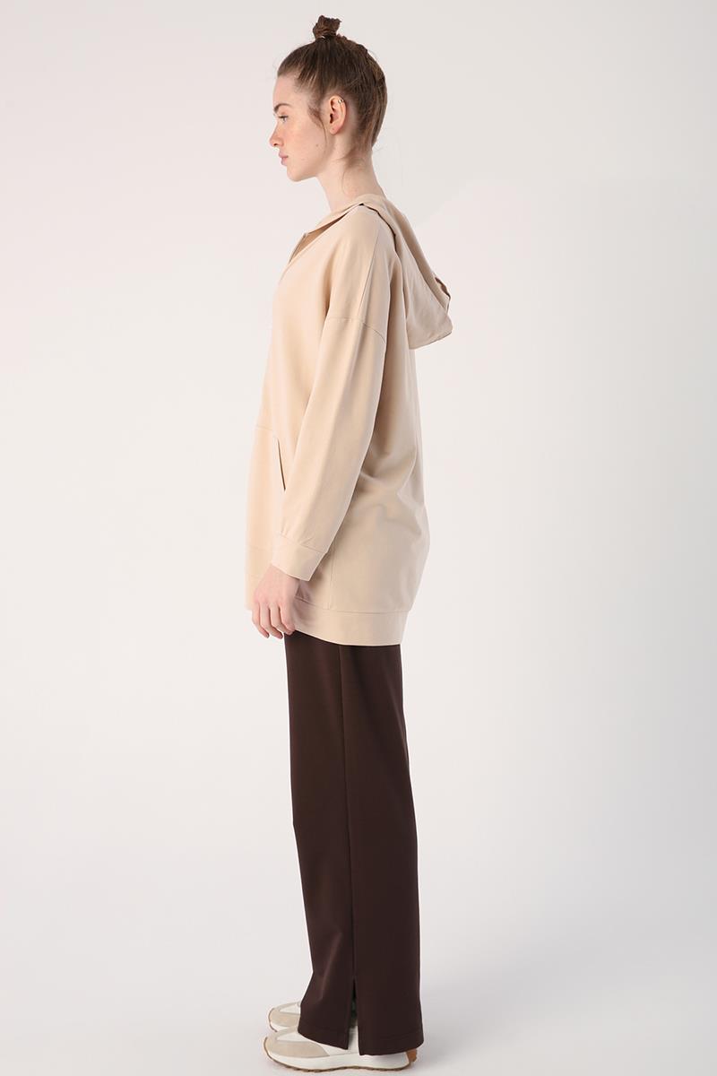Bej01-Fermuarlı Sweat Hırka