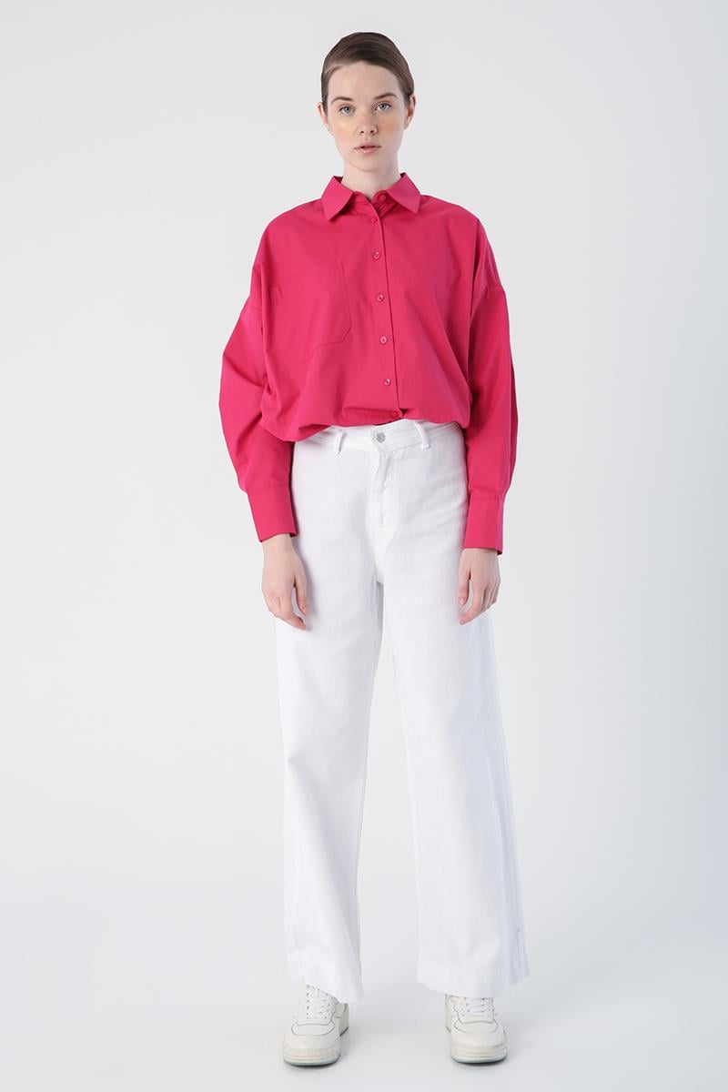 White-100% Cotton High Waist Wide Leg Trousers