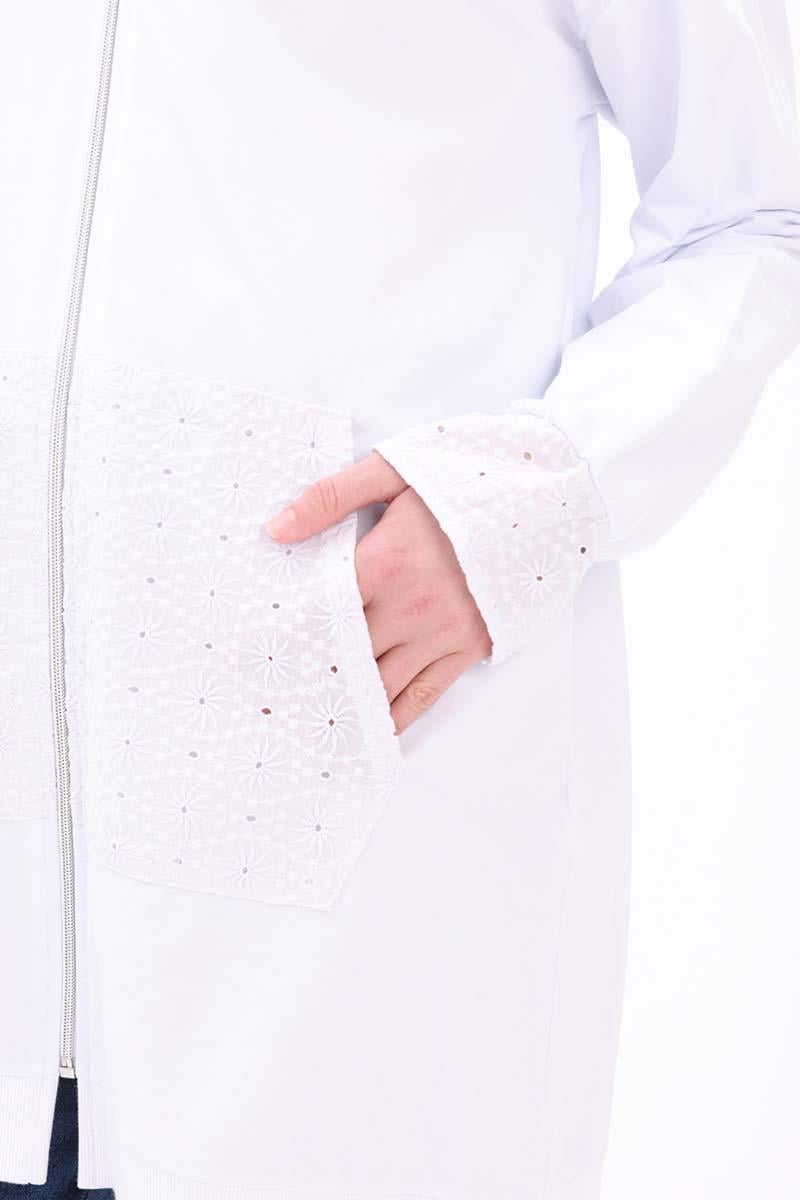 Beyaz-%100 Pamuklu Fisto Sweat Hırka