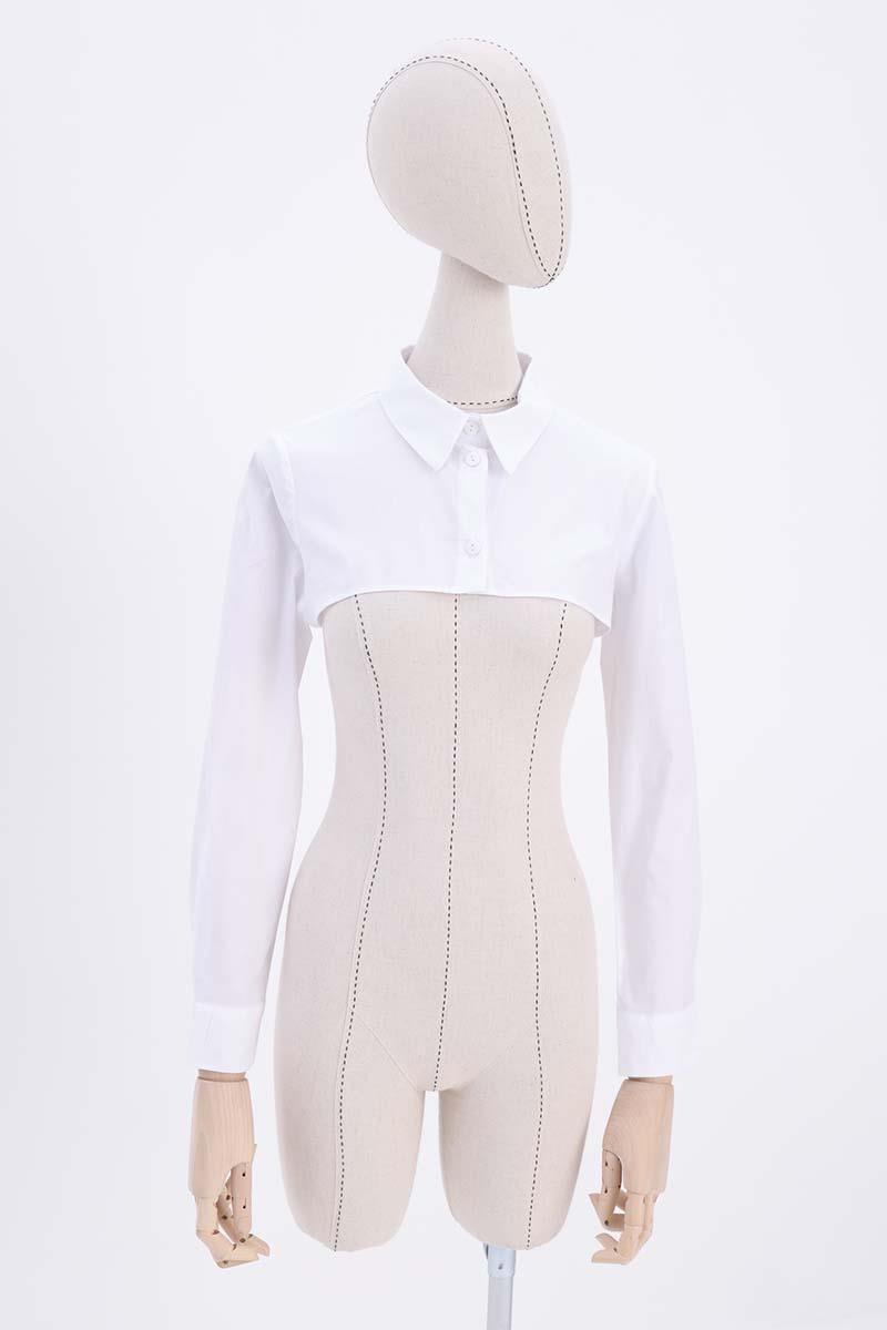 White-100% Cotton Shirt Collar Buttoned Crop Underwear
