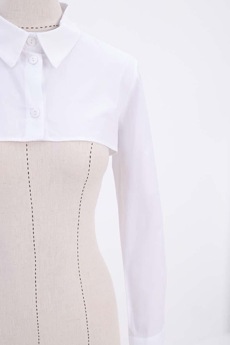 White-100% Cotton Shirt Collar Buttoned Crop Underwear