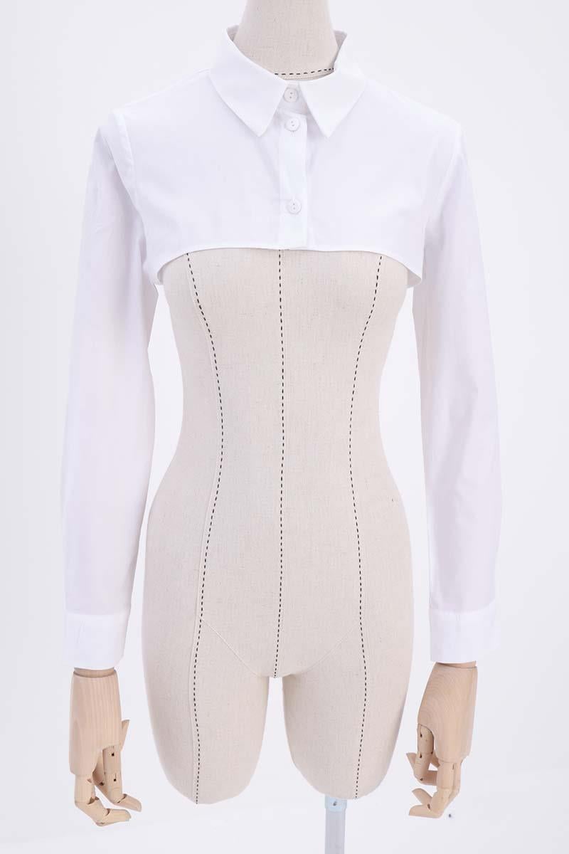 White-100% Cotton Shirt Collar Buttoned Crop Underwear
