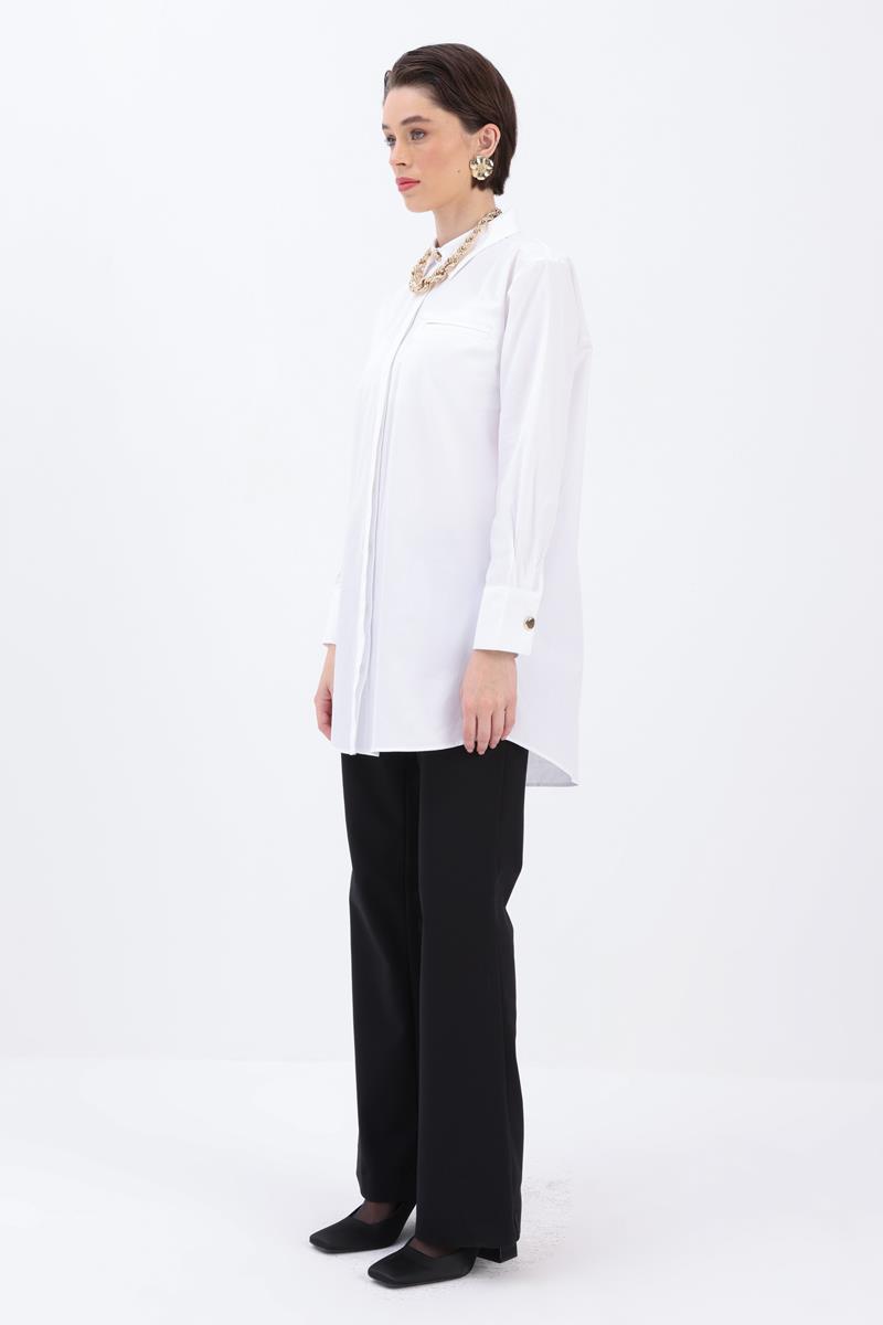 White-POCKETTED SHIRT TUNIC