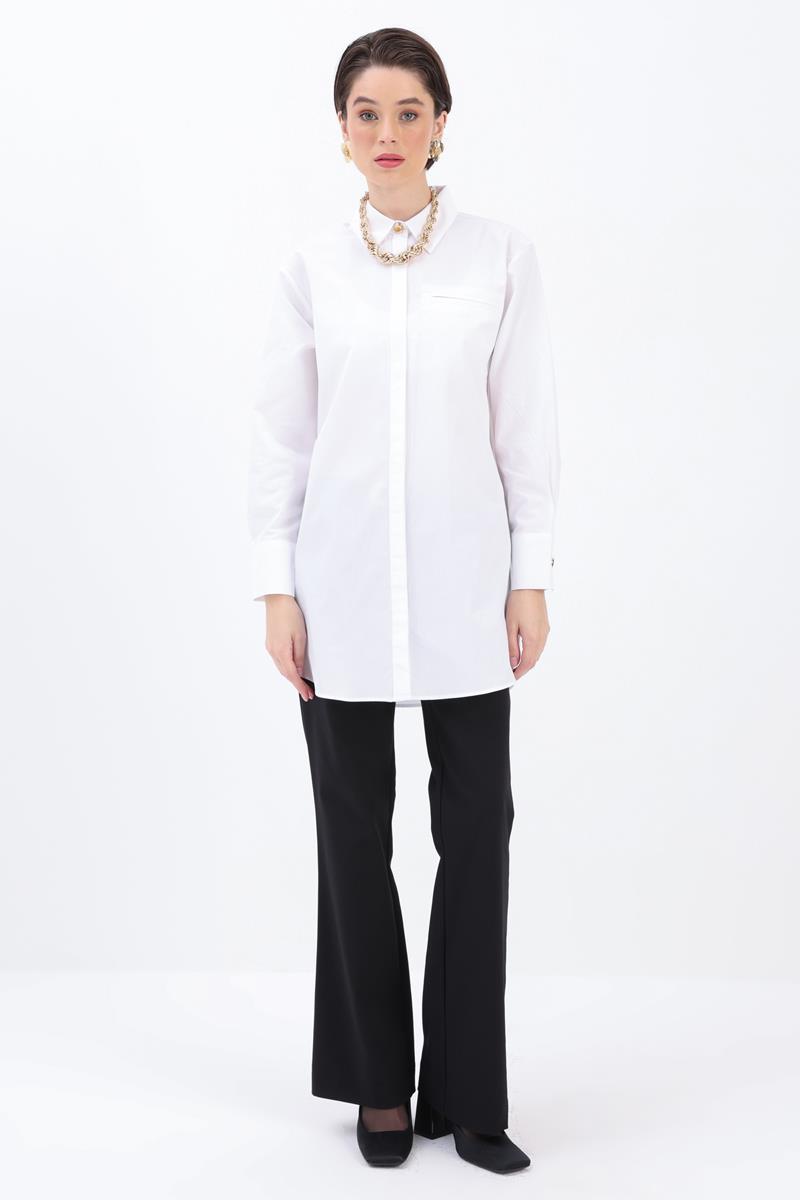 White-POCKETTED SHIRT TUNIC