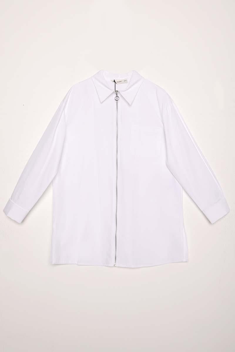 Beyaz-FERMUARLI MANŞETİ DUBLELİ GÖMLEK TUNİK