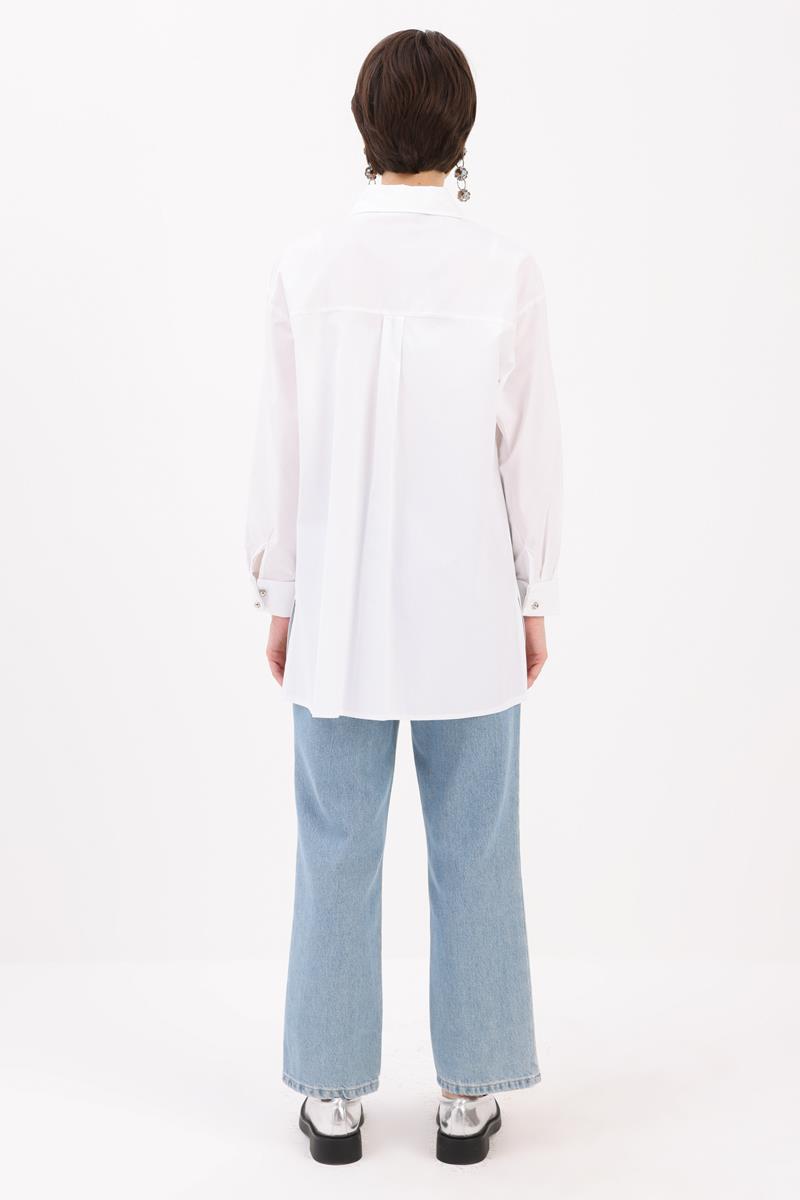 Beyaz-FERMUARLI MANŞETİ DUBLELİ GÖMLEK TUNİK