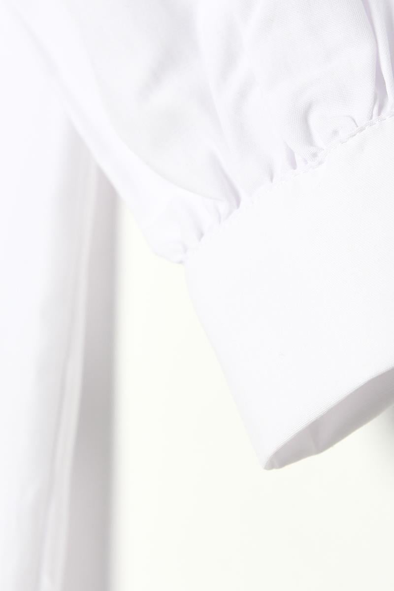 Beyaz-Fırfır Detaylı Pamuklu Bisiklet Yaka Gömlek Tunik