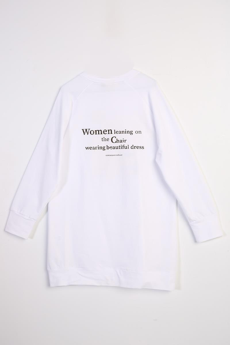 Beyaz-Fotoğraf Baskılı Sweat Tunik