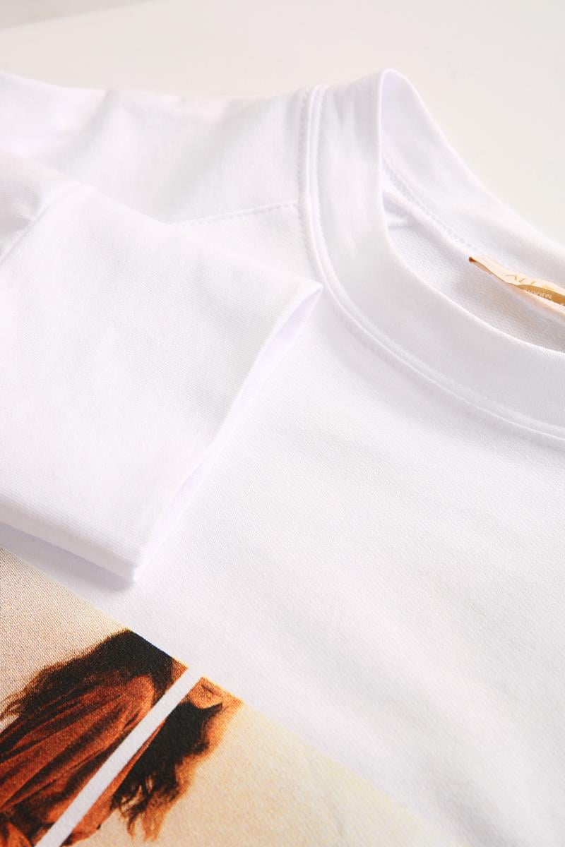 Beyaz-Fotoğraf Baskılı Sweat Tunik