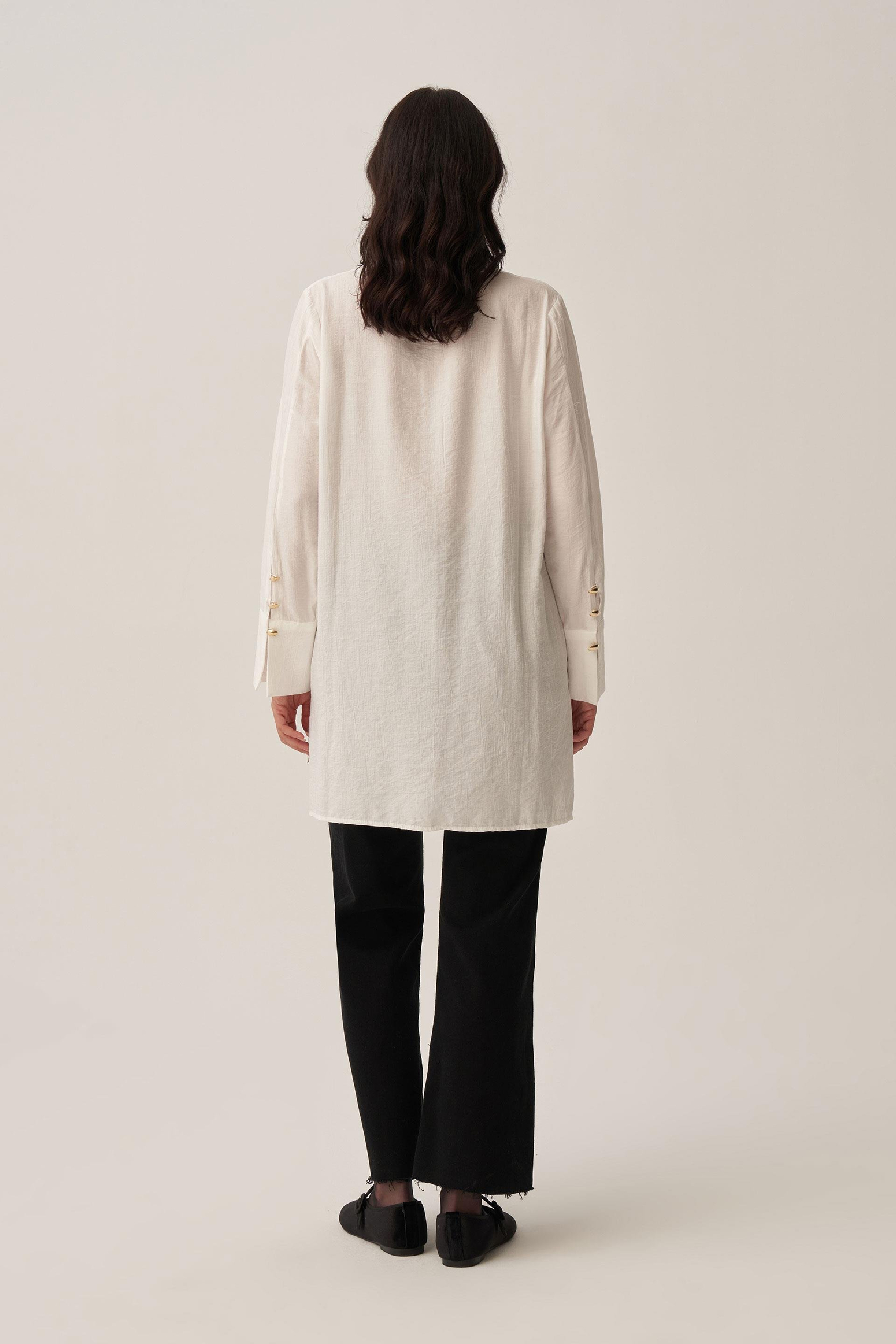 Beyaz-Kırışık Efektli Şık Poplin Gömlek