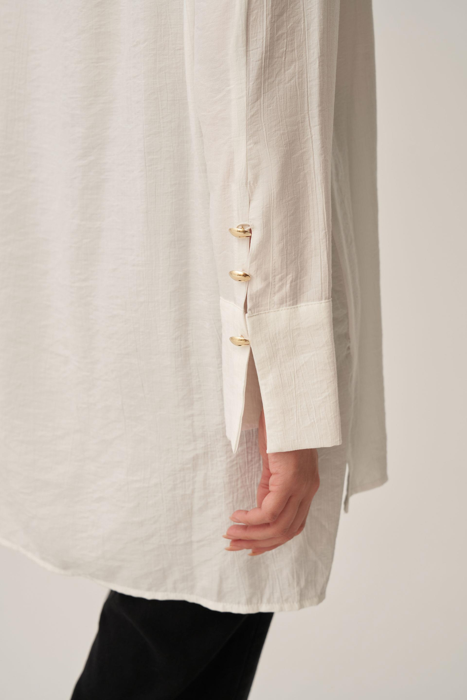 Beyaz-Kırışık Efektli Şık Poplin Gömlek