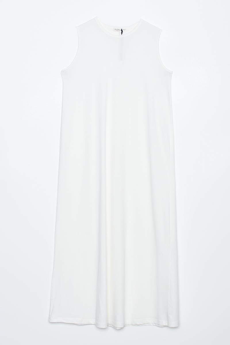 White-Cotton Crew Neck Sleeveless Underwear Dress