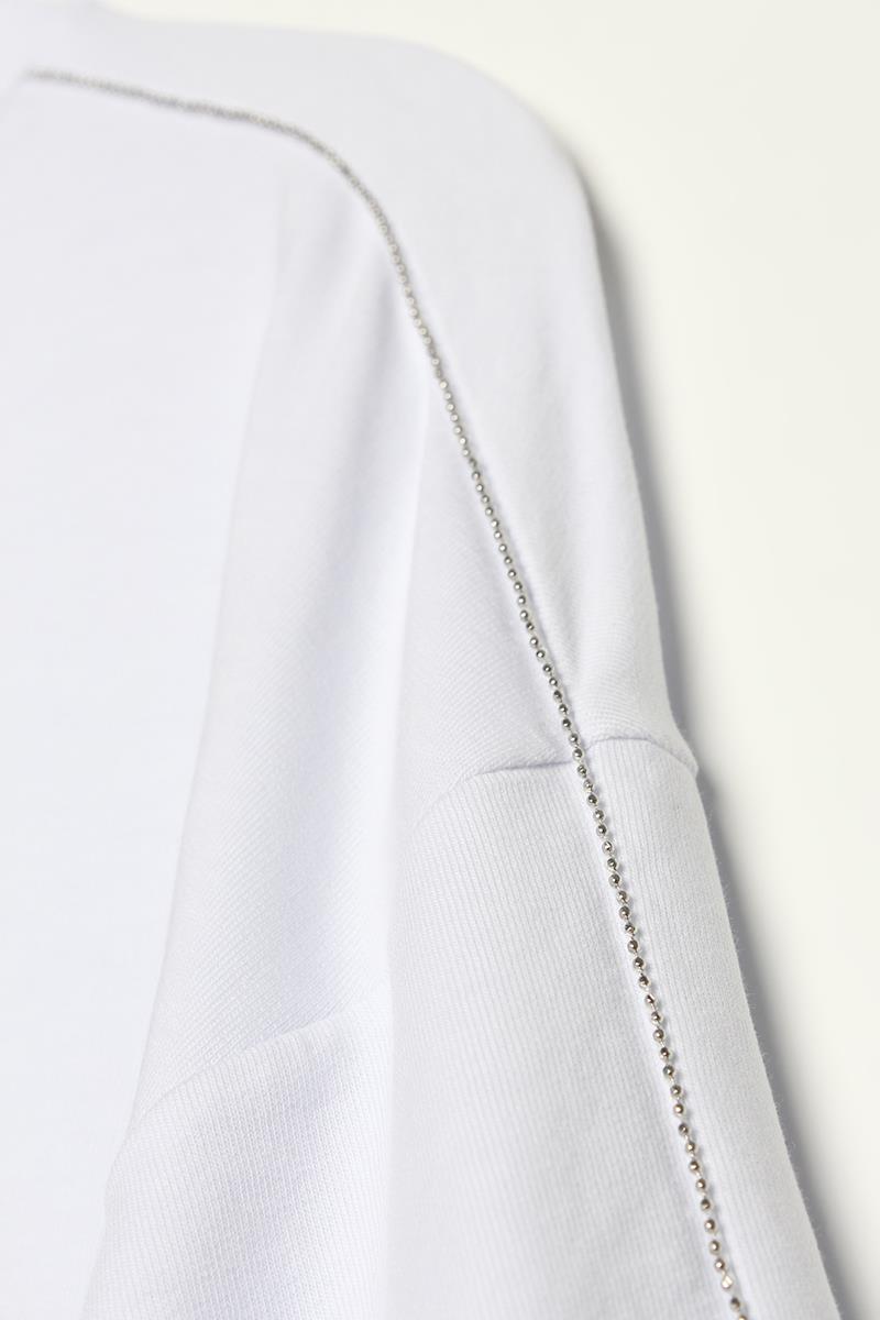 White-Cotton High Collar Glitter Stitched Slit Tunic