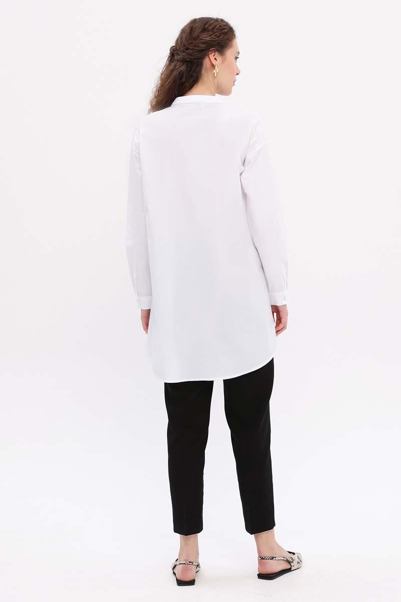 White-Cotton Stone Detailed Shirt Tunic