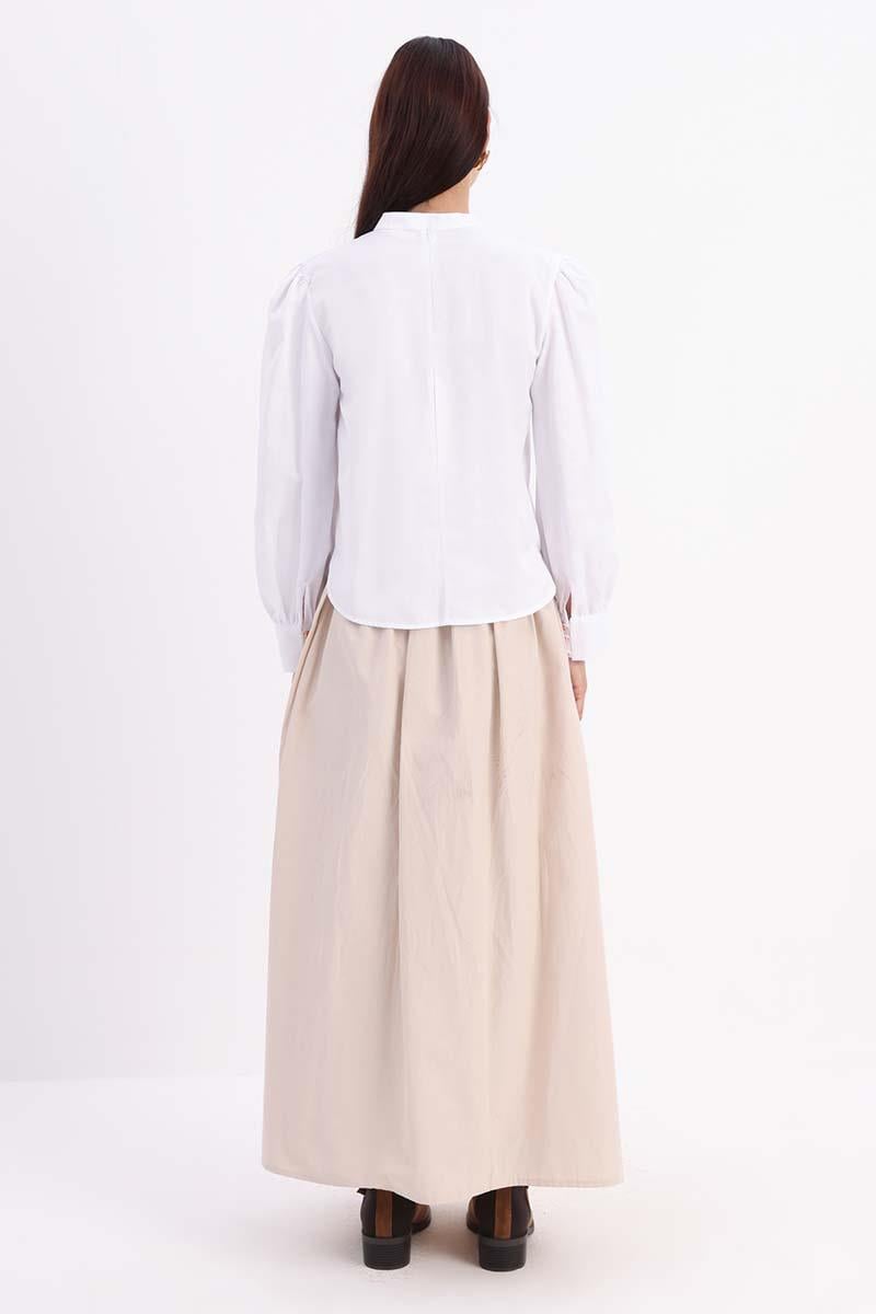 White-Cotton Gathered Collar Blouse