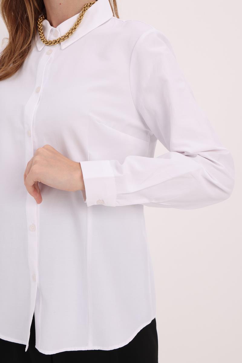 Beyaz-Pensli Rahat Kalıp Gömlek