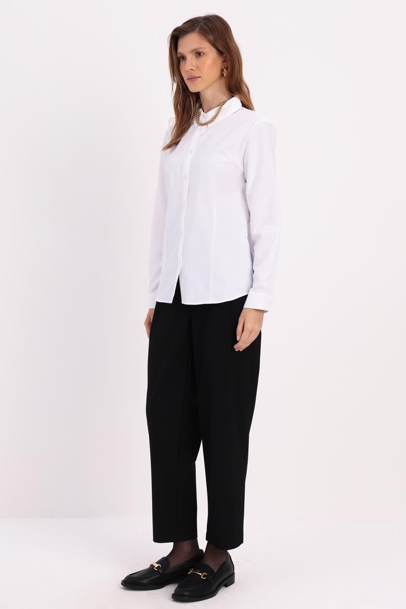 Beyaz-Pensli Rahat Kalıp Gömlek