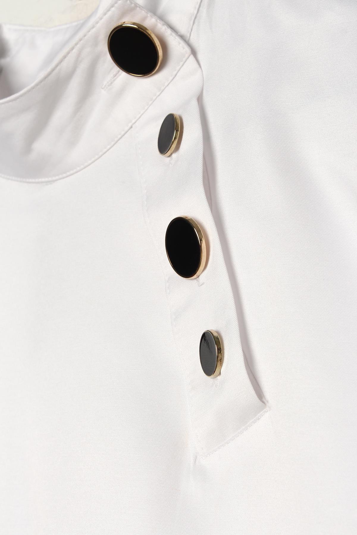 White-Stylish Button Detailed Tunic