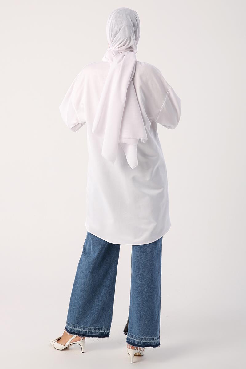 White-Stylish Button Detailed Tunic