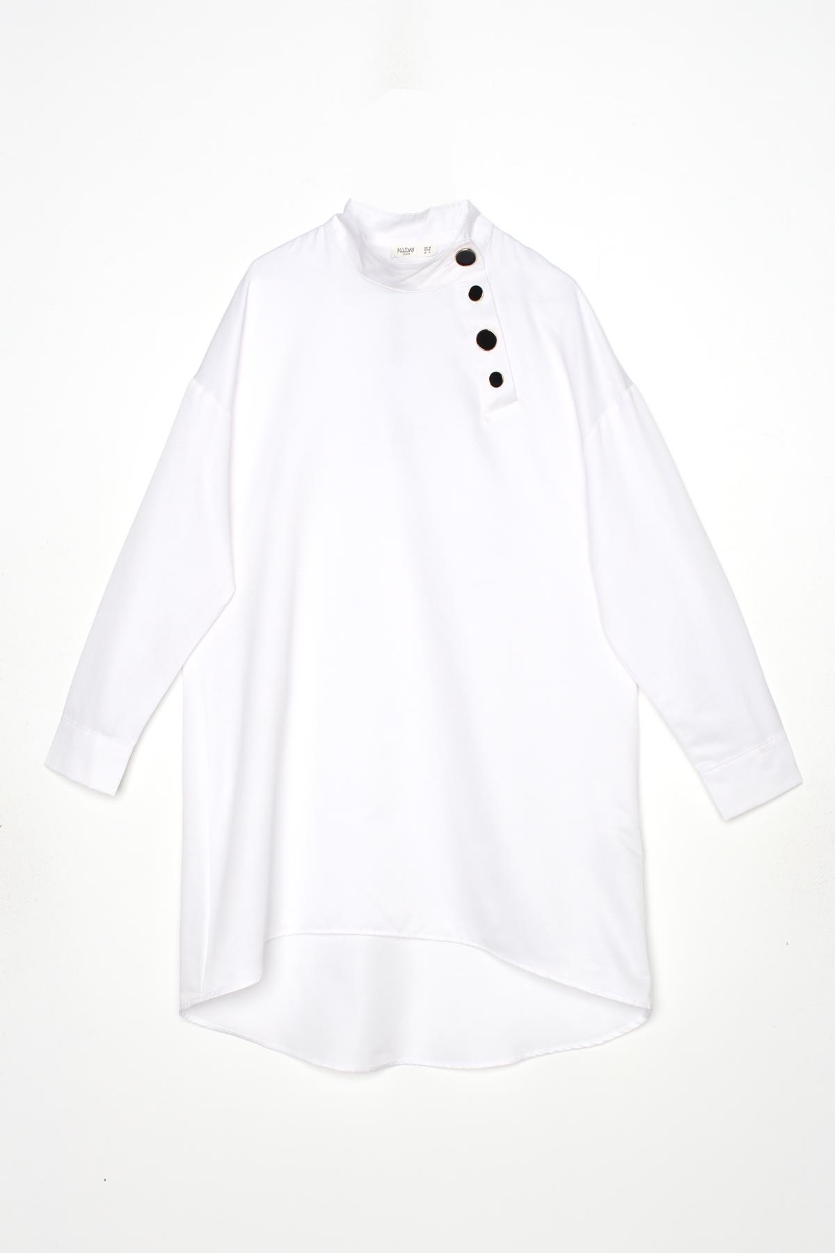 White-Stylish Button Detailed Tunic