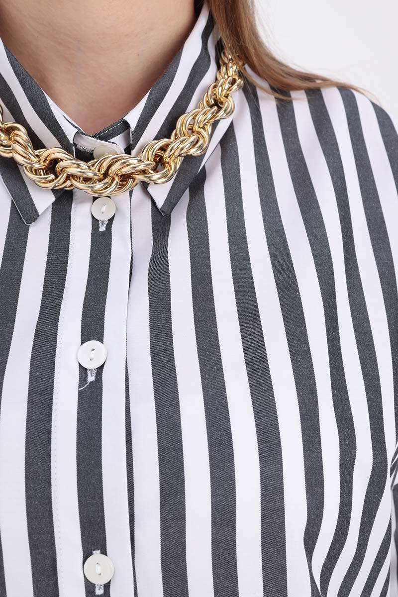 Beyaz-Siyah-Oversize Basic Gömlek