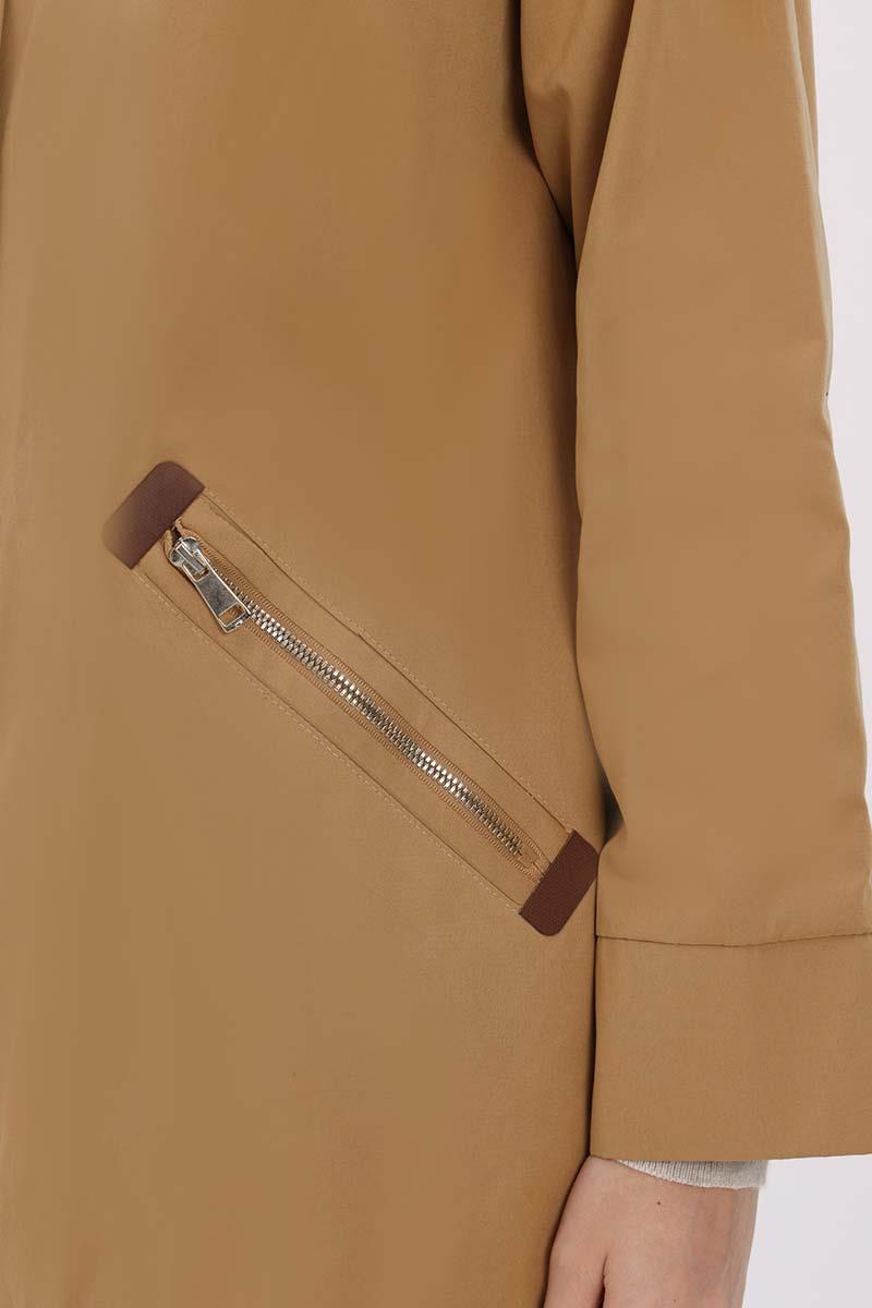 Biscuit-Pocket Zipped TRENCH COAT
