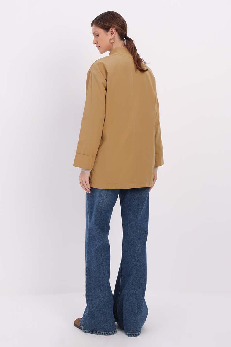 Biscuit-Pocket Zipped TRENCH COAT