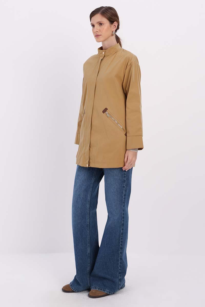 Biscuit-Pocket Zipped TRENCH COAT